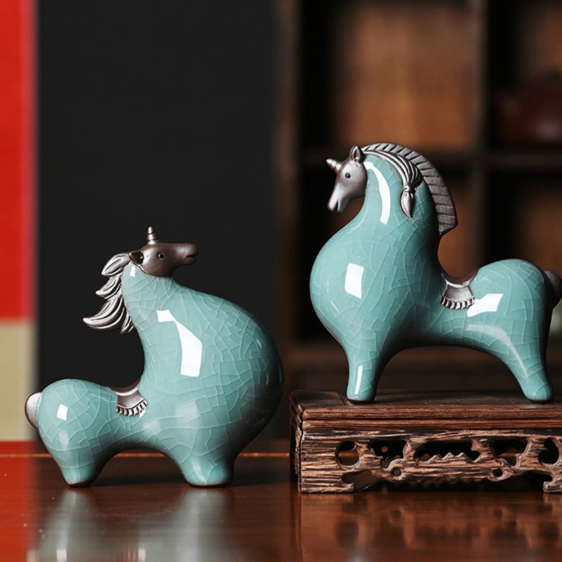 Head Down 11cm Ceramic Horse Figurine for Success & Freedom