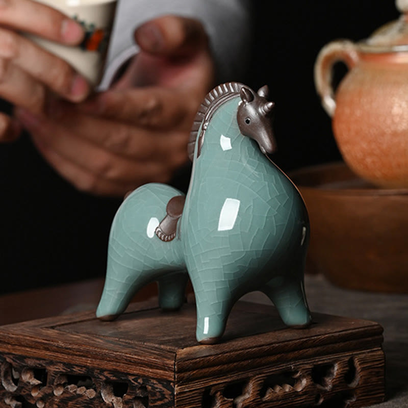 Head Down 11cm Ceramic Horse Figurine for Success & Freedom