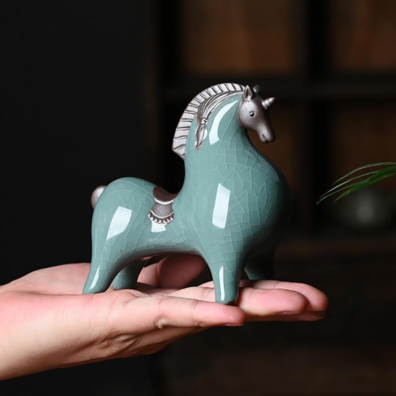 Head Down 11cm Ceramic Horse Figurine for Success & Freedom