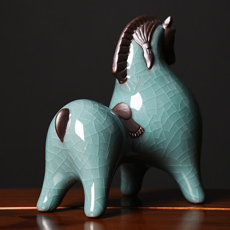 Head Down 11cm Ceramic Horse Figurine for Success & Freedom