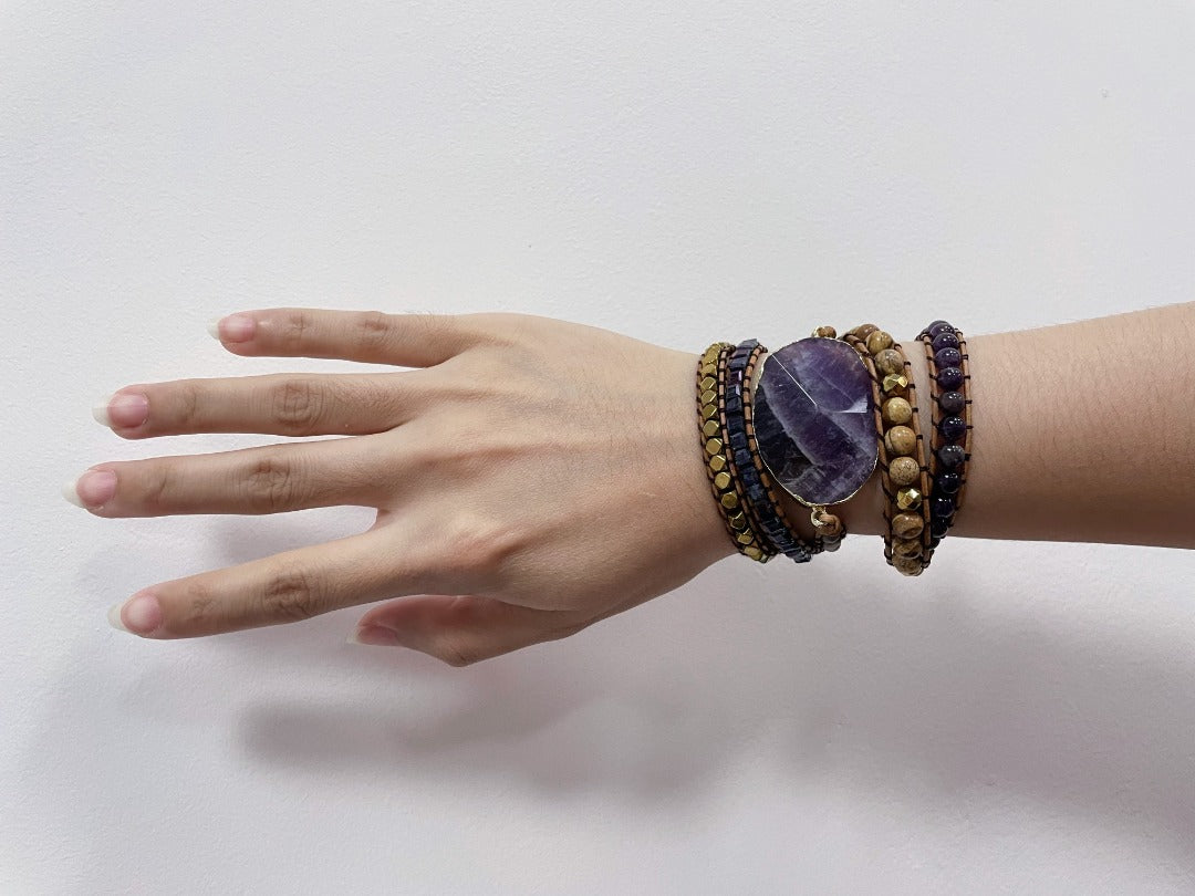 Healing Gemstone Wrap Bracelet: Amethyst & Aventurine