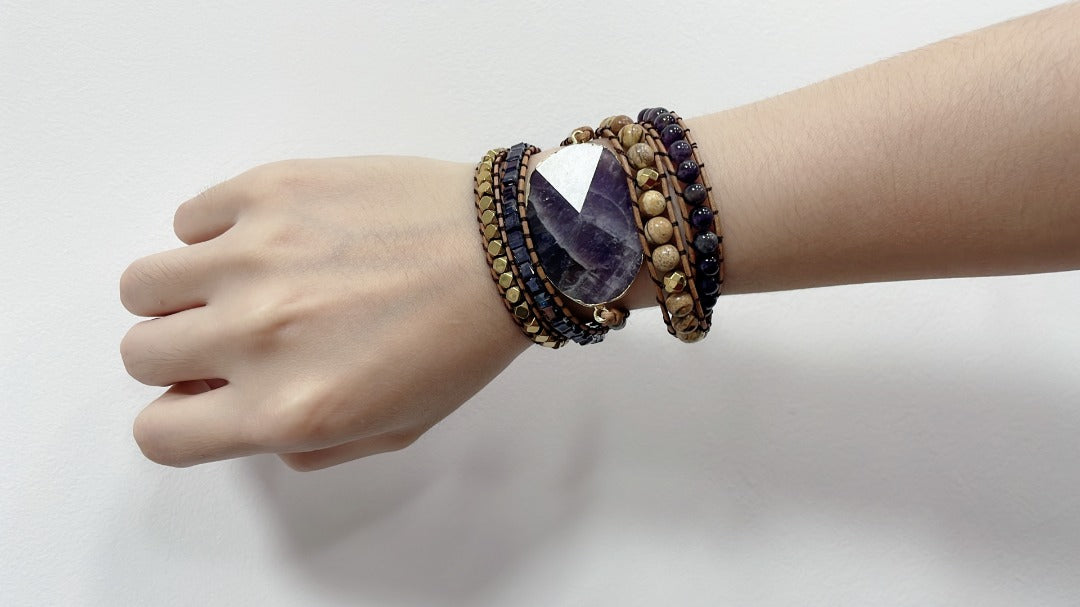Healing Gemstone Wrap Bracelet: Amethyst & Aventurine