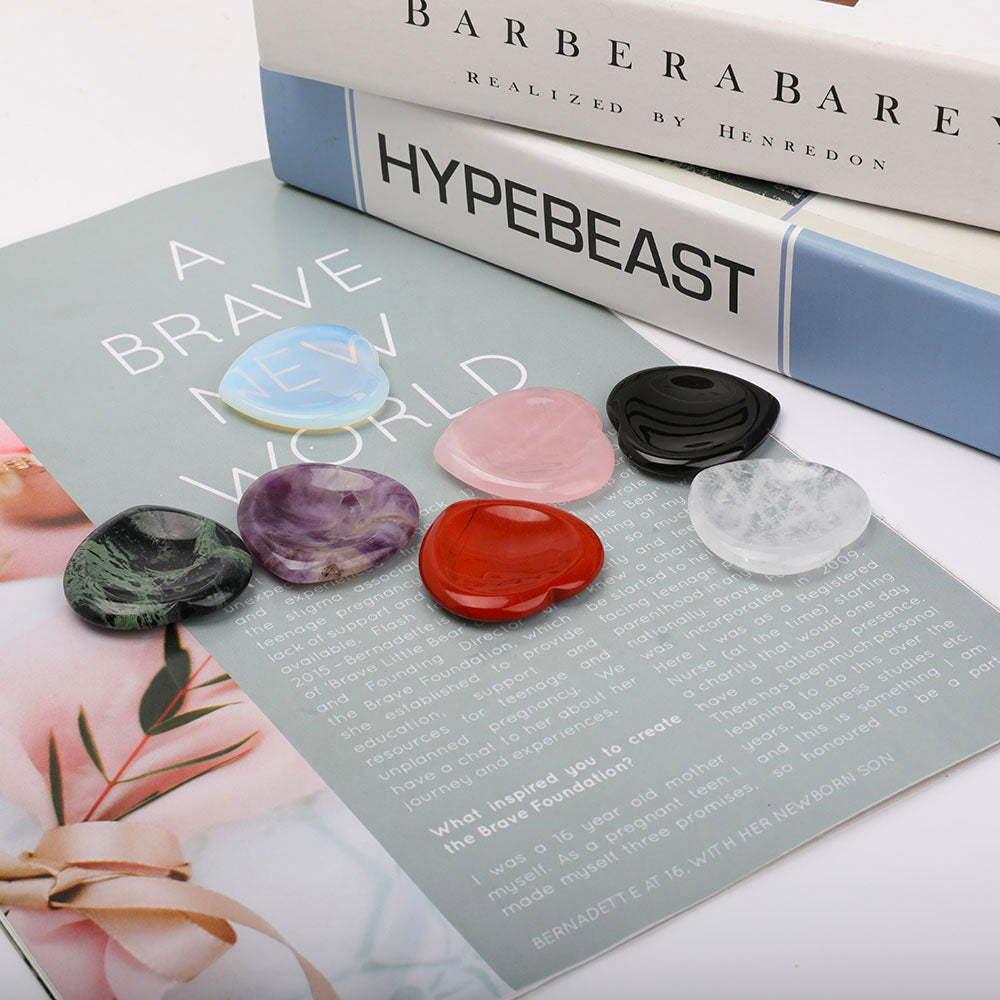 Heart Shape Crystal Worry Stones - 1.5 inch Healing Thumb Stone