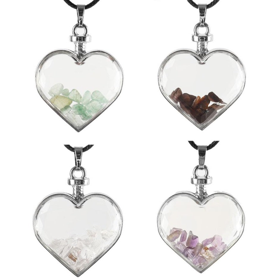 Heart Shaped Crystal Pendant in Amethyst, Fluorite, Tiger's Eye, or Clear Quartz