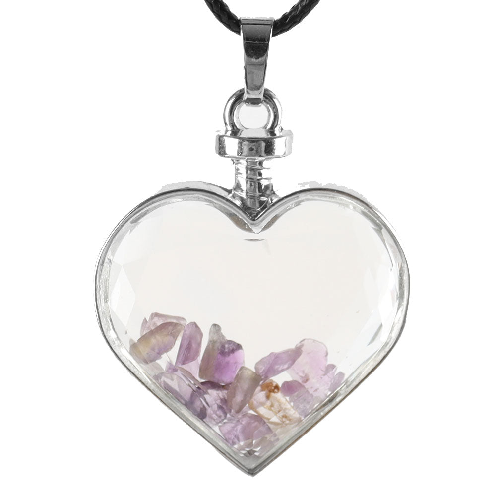 Heart Shaped Crystal Pendant in Amethyst, Fluorite, Tiger's Eye, or Clear Quartz