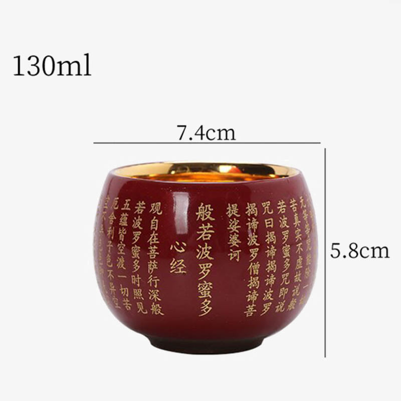 Heart Sutra Ceramic Meditation Tea Cup 130ml Red or Blue