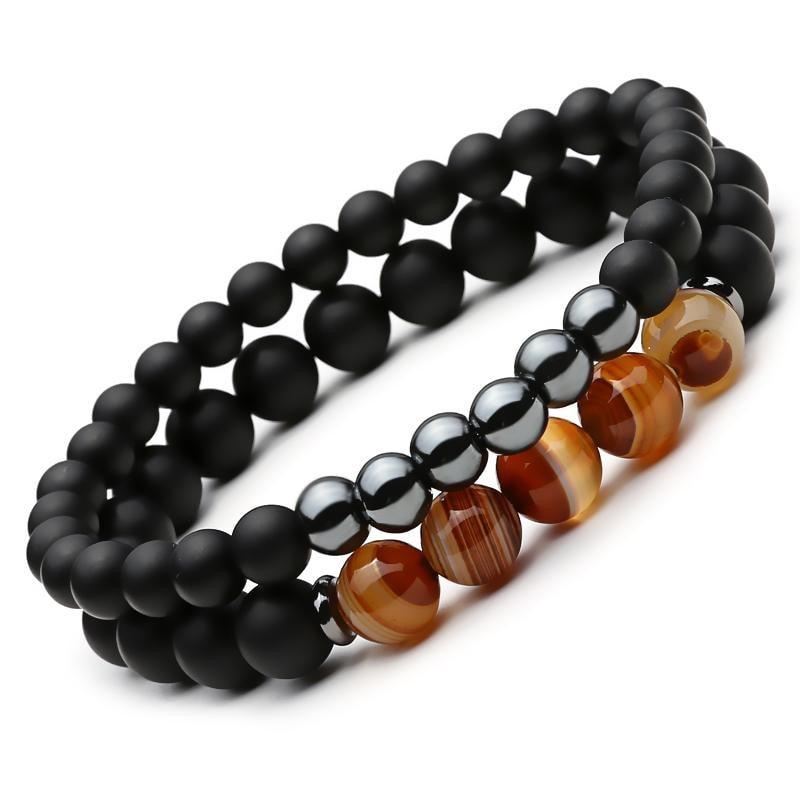 Hematite Agate Bracelet Set for Protection and Balance