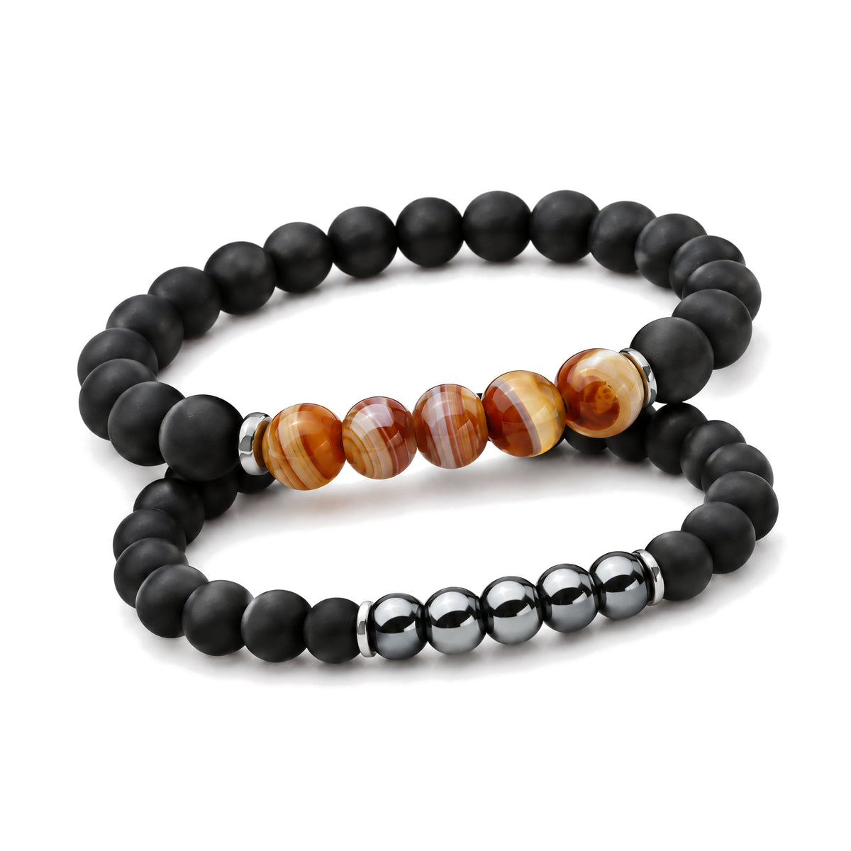 Hematite Agate Bracelet Set for Protection and Balance, on a white background