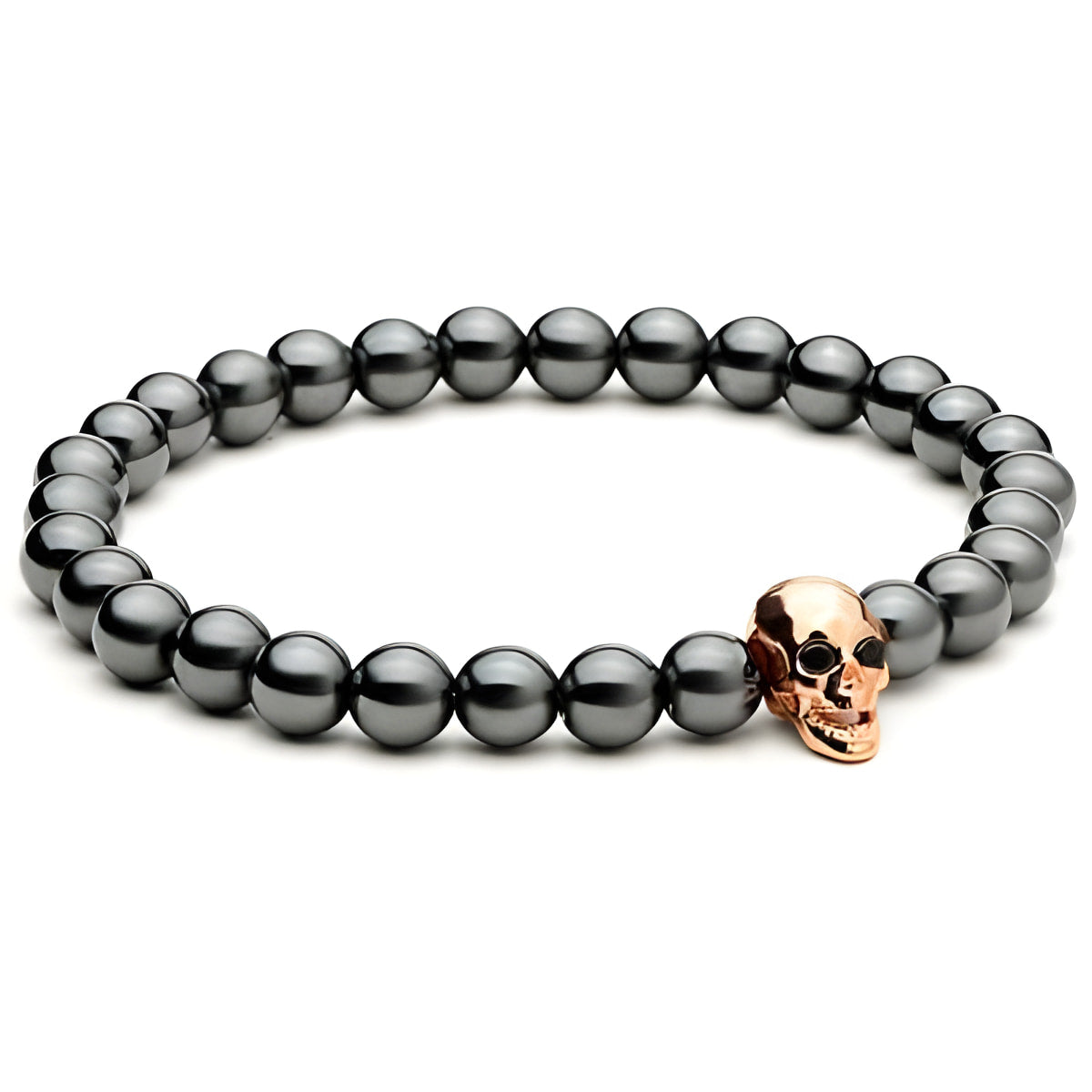 Hematite Skull Bracelet with Black Zirconia Eyes