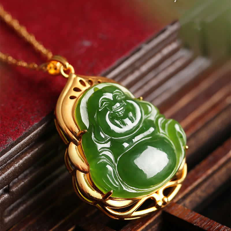 Hetian Cyan Jade Buddha Necklace | Success & Healing Charm