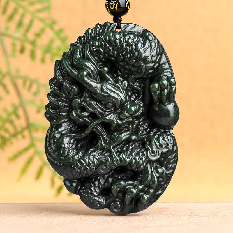Hetian Cyan Jade Dragon Necklace for Success & Harmony