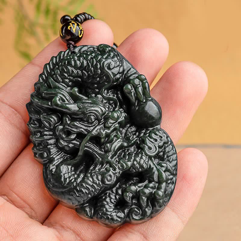 Hetian Cyan Jade Dragon Necklace for Success & Harmony