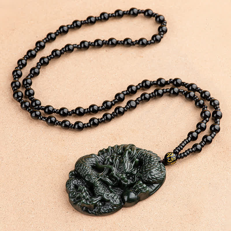 Hetian Cyan Jade Dragon Necklace for Success & Harmony