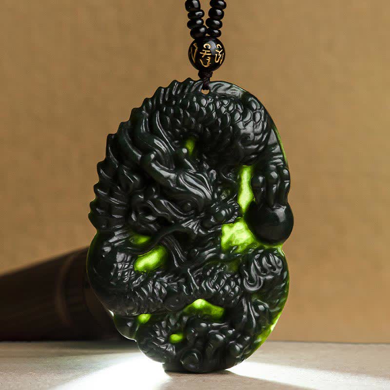 Hetian Cyan Jade Dragon Necklace for Success & Harmony