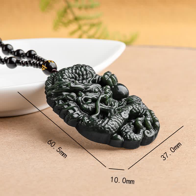 Hetian Cyan Jade Dragon Necklace for Success & Harmony