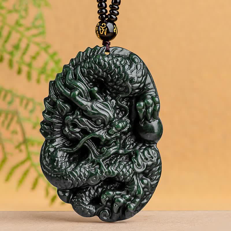 Hetian Cyan Jade Dragon Necklace for Success & Harmony