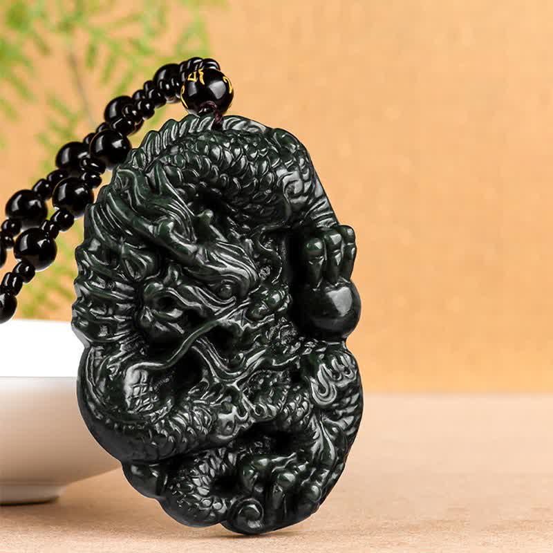 Hetian Cyan Jade Dragon Necklace for Success & Harmony