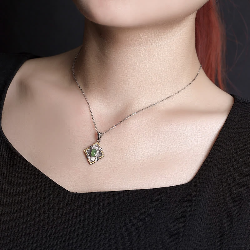 Hetian Cyan Jade Rhombus Necklace for Luck & Healing