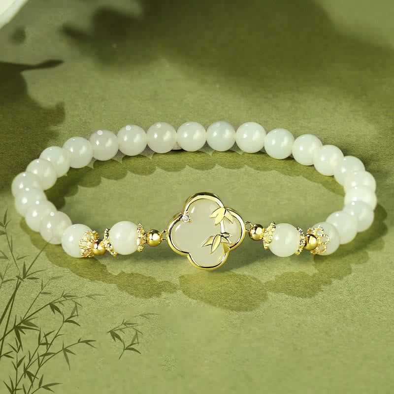 Hetian Jade 925 Sterling Silver Four Leaf Clover Luck Bracelet