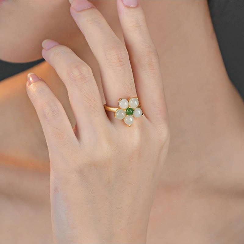 Hetian Jade Adjustable Peach Blossom Ring