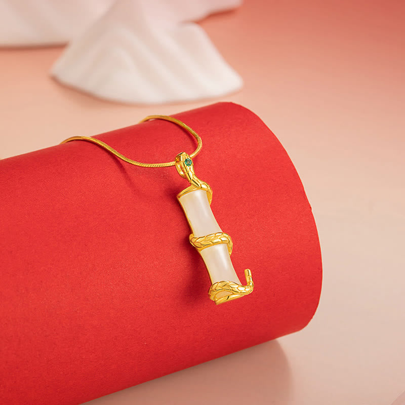Hetian Jade Bamboo Snake Necklace | 925 Sterling Silver