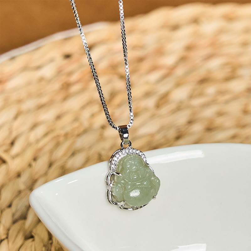 Hetian Jade Laughing Buddha Necklace for Abundance & Luck