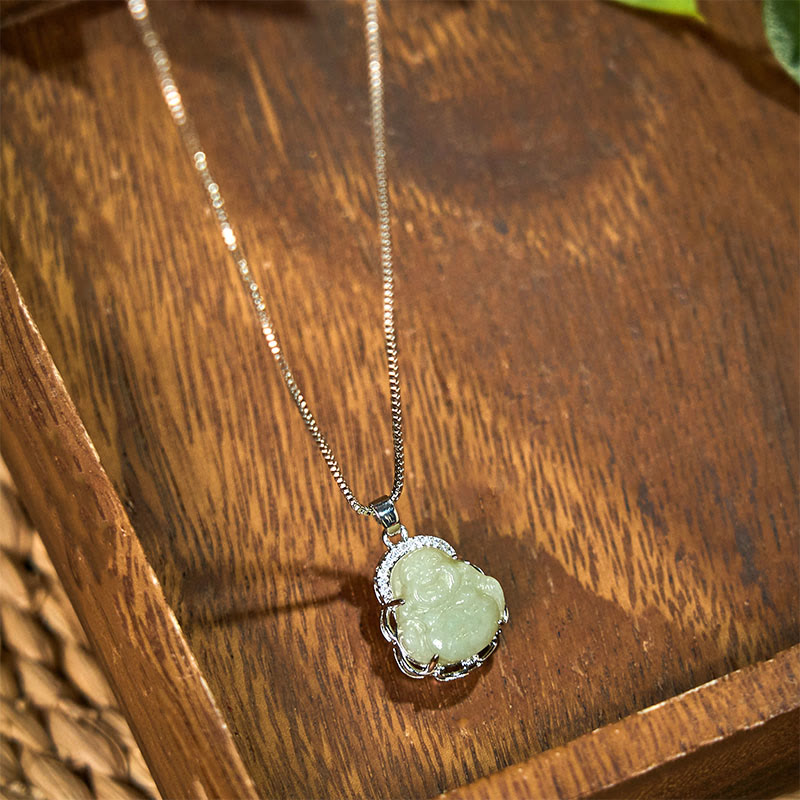 Hetian Jade Laughing Buddha Necklace for Abundance & Luck