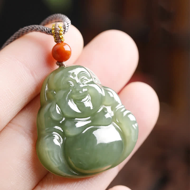 Hetian Jade Laughing Buddha Necklace for Abundance & Prosperity