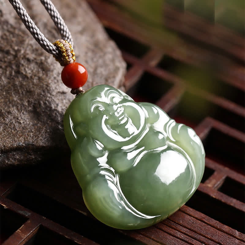 Hetian Jade Laughing Buddha Necklace for Abundance & Prosperity