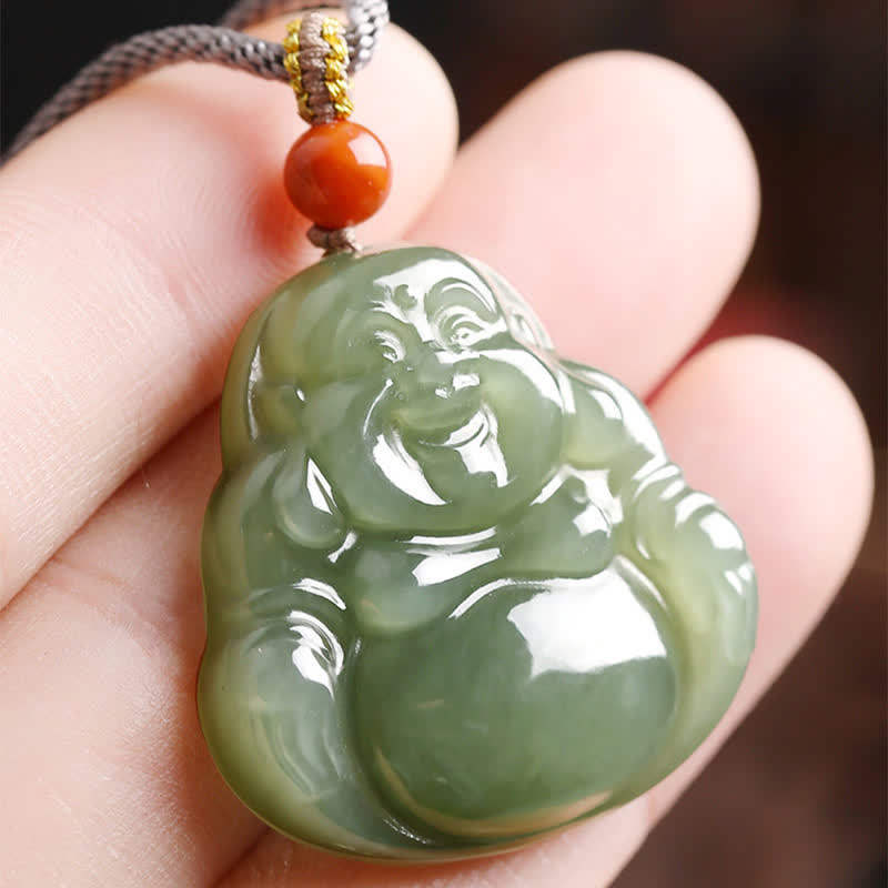 Hetian Jade Laughing Buddha Necklace for Abundance & Prosperity