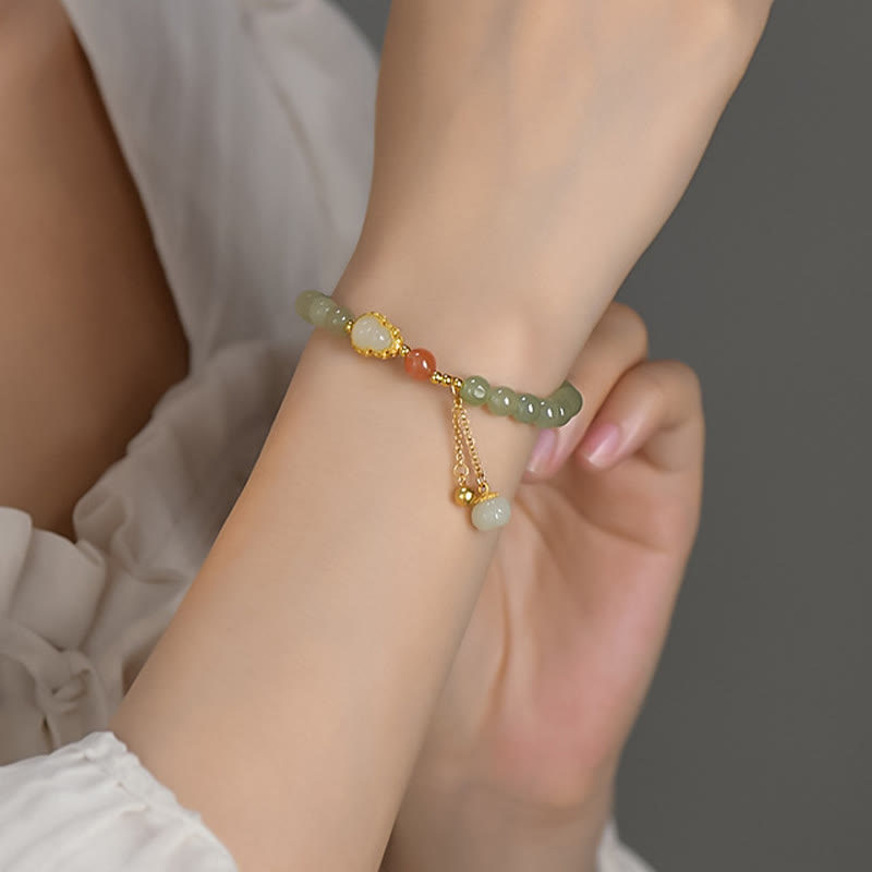 Hetian Jade Lotus Abundance Luck Bracelet 925 Silver