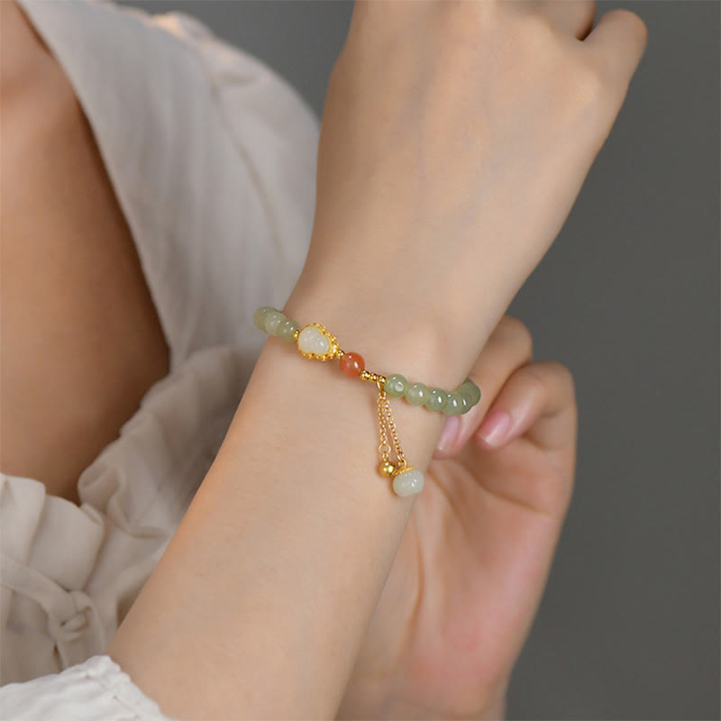 Hetian Jade Lotus Abundance Luck Bracelet 925 Silver