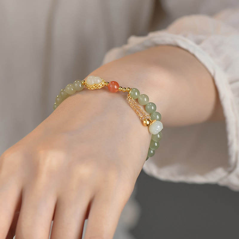 Hetian Jade Lotus Abundance Luck Bracelet 925 Silver