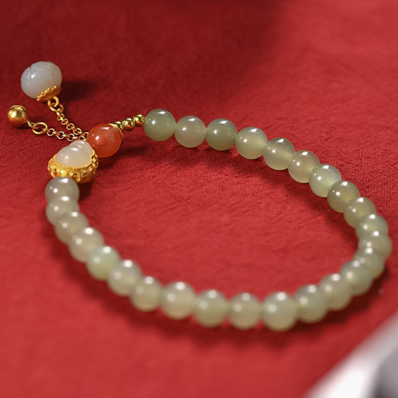 Hetian Jade Lotus Abundance Luck Bracelet 925 Silver