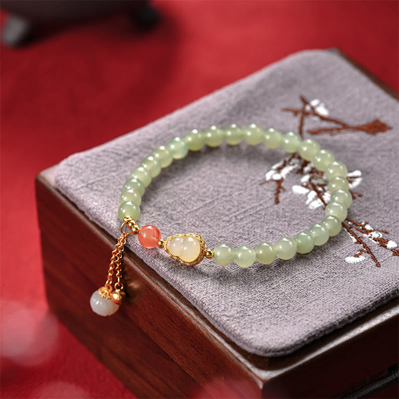 Hetian Jade Lotus Abundance Luck Bracelet 925 Silver