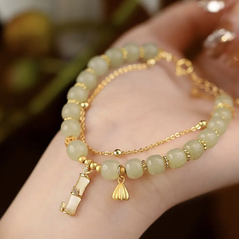 Hetian Jade Lotus Charm Bracelet for Prosperity & Growth