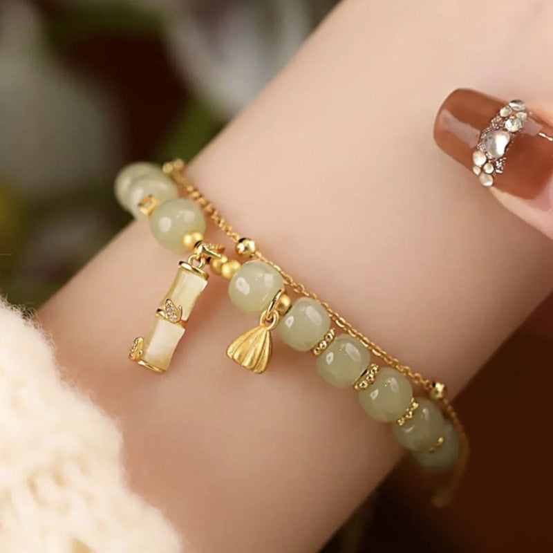 Hetian Jade Lotus Charm Bracelet for Prosperity & Growth