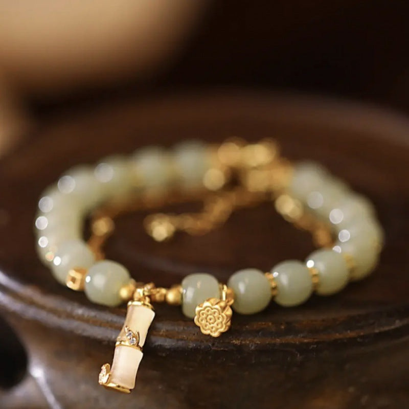 Hetian Jade Lotus Charm Bracelet for Prosperity & Growth