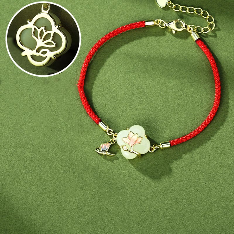 Hetian Jade Magnolia Flower Butterfly Luck Bracelet