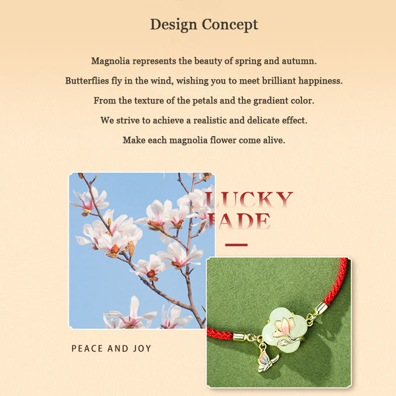 Hetian Jade Magnolia Flower Butterfly Luck Bracelet