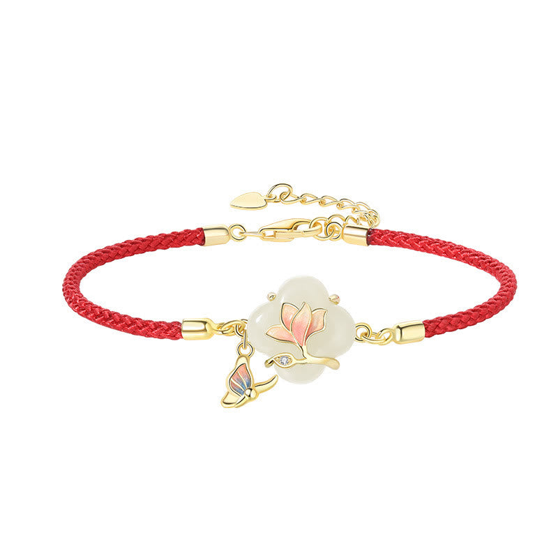 Hetian Jade Magnolia Flower Butterfly Luck Bracelet