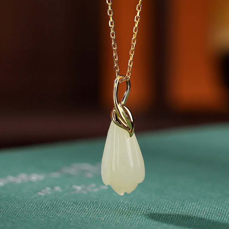 Hetian Jade Necklace with Magnolia Flower | Abundance Symbol