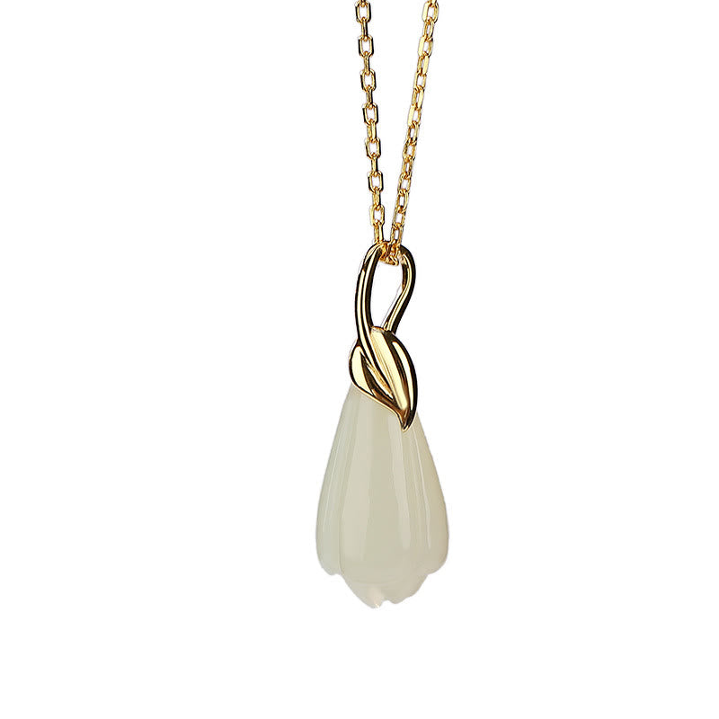Hetian Jade Necklace with Magnolia Flower | Abundance Symbol