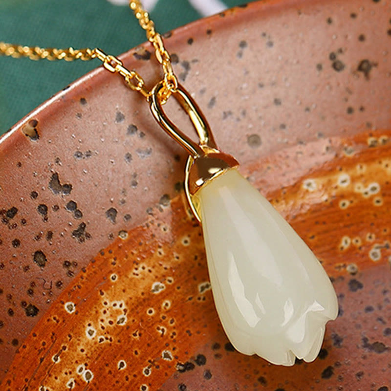 Hetian Jade Necklace with Magnolia Flower | Abundance Symbol