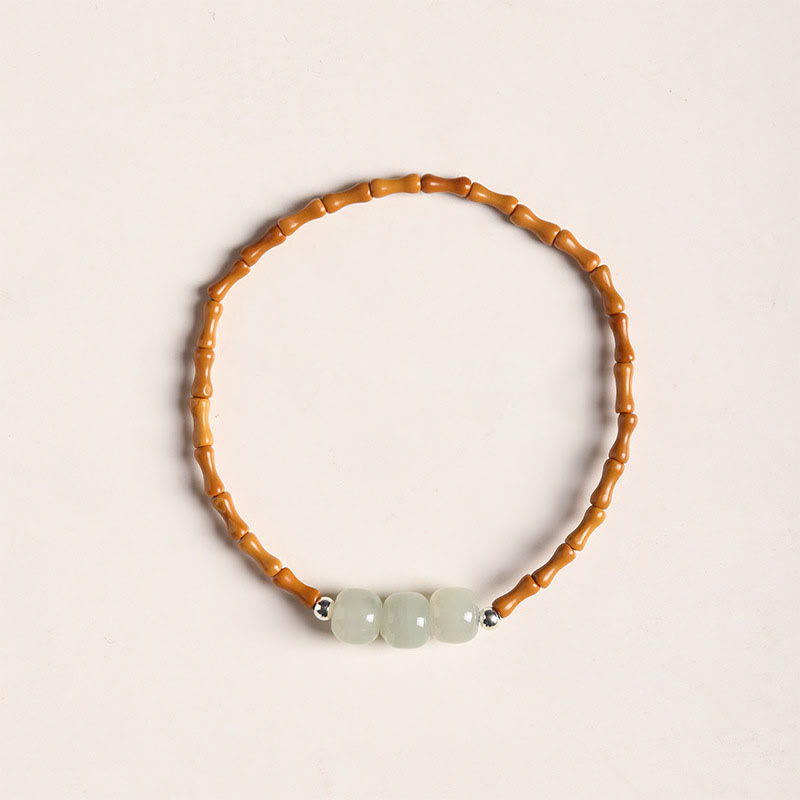 Hetian Jade and Olive Pit Luck Bracelet 6mm Beads