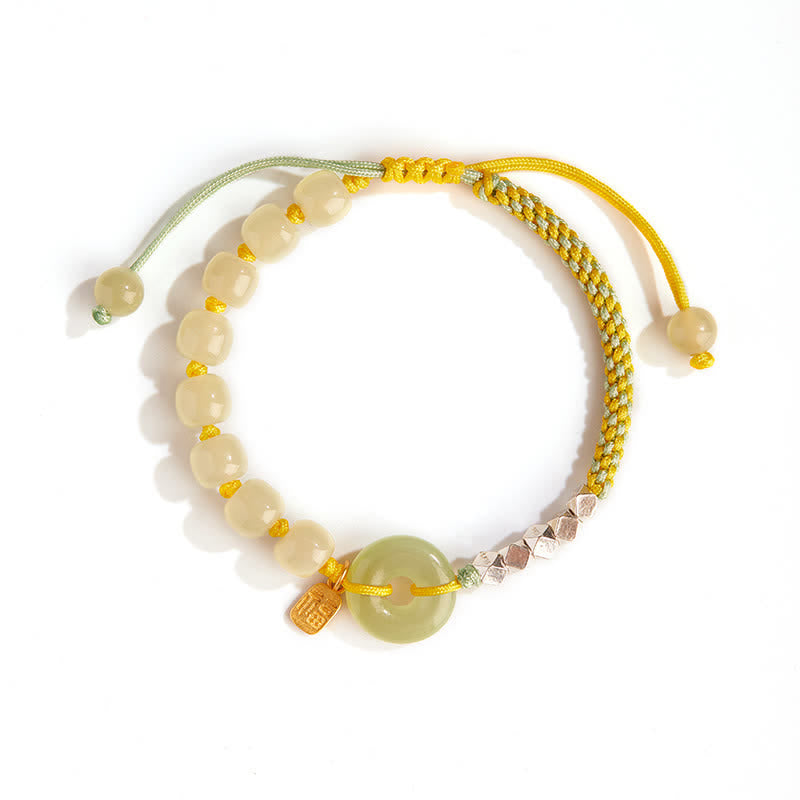 Hetian Jade Peace Buckle Luck Bracelet|Sterling Silver Charm