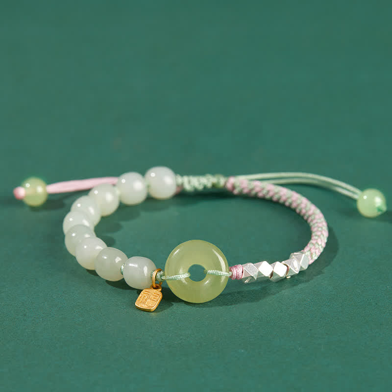 Hetian Jade Peace Buckle Luck Bracelet|Sterling Silver Charm