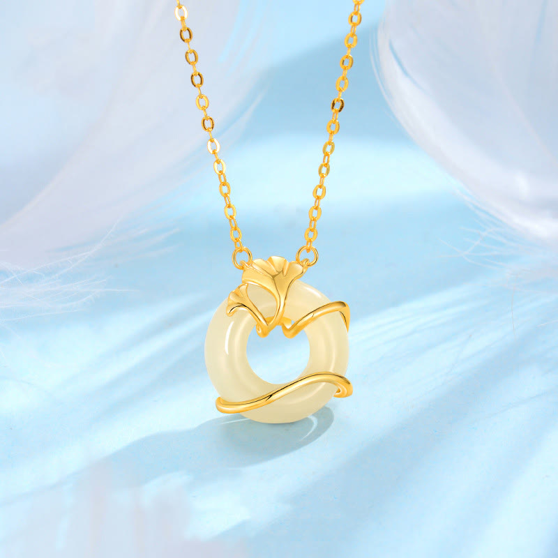 Hetian Jade Peace Buckle Necklace Pendant in Sterling Silver