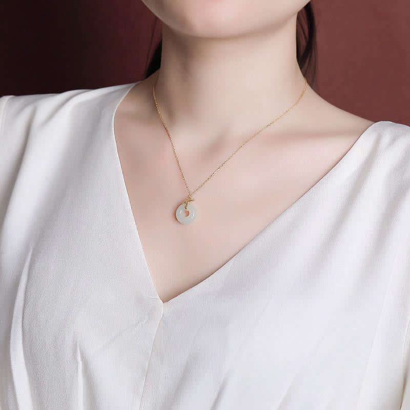 Hetian Jade Peace Buckle Necklace | Sterling Silver | Prosperity Balance