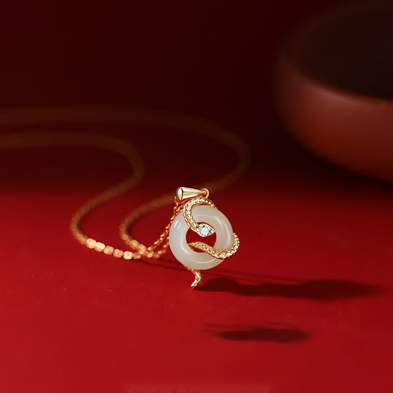 Hetian Jade Peace Buckle Necklace for Year of the Snake Luck